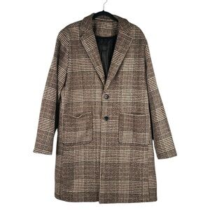 Uaneo Wool Blend Brown Tan Plaid Winter Fall Academia Minimalist Pea Coat XL
